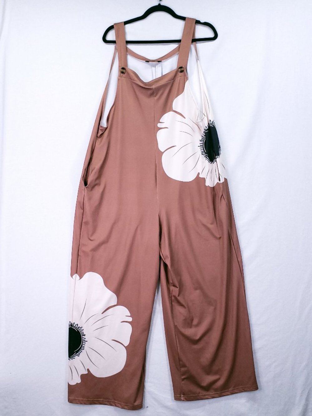 ChicMe Floral Wide Leg Jumpsuit Size XL Sleeveless Relaxed Stretchy Boho Brown